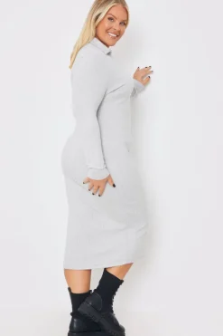 Collared Brushed Rib Midi Dress