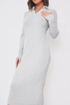 Collared Brushed Rib Midi Dress