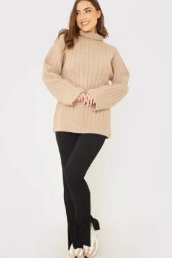 Compact Rib Split Hem Leggings