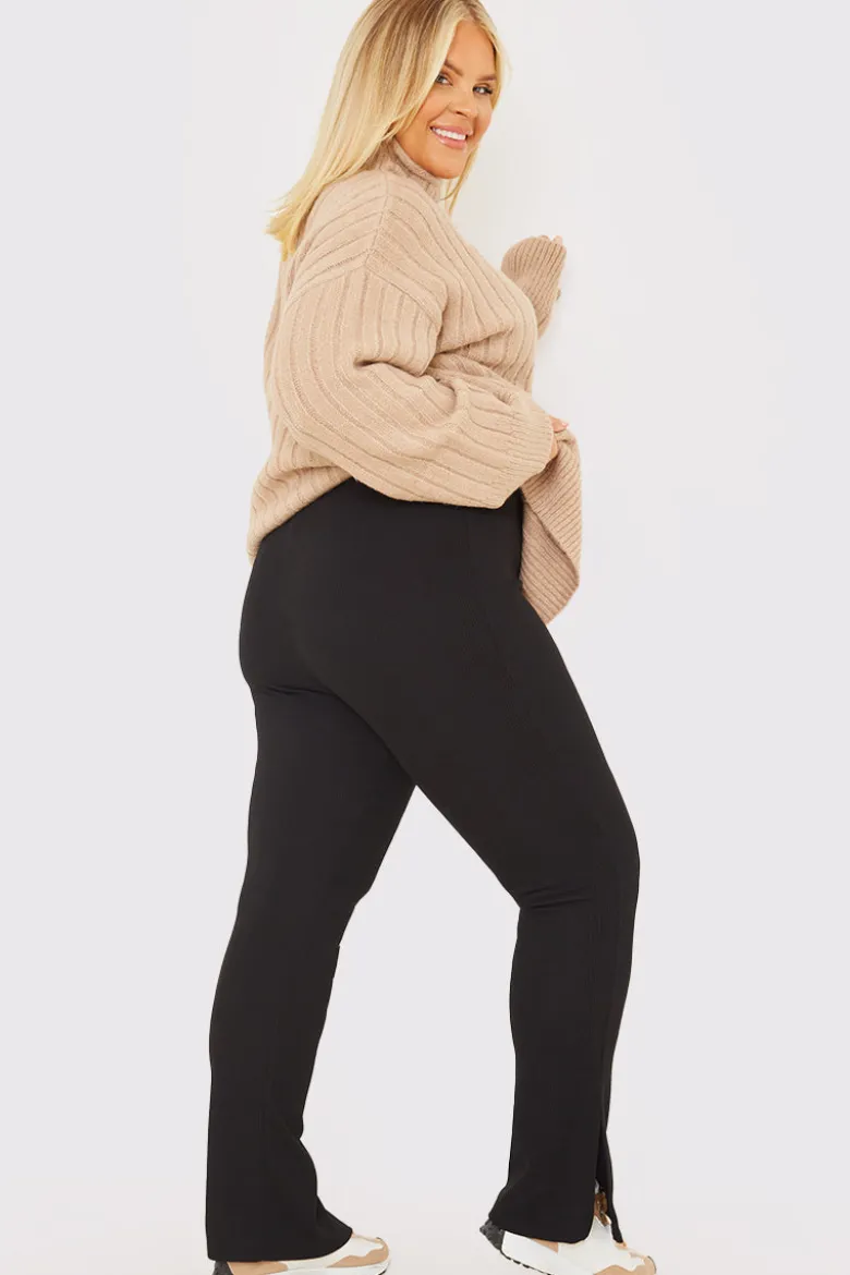 Compact Rib Split Hem Leggings