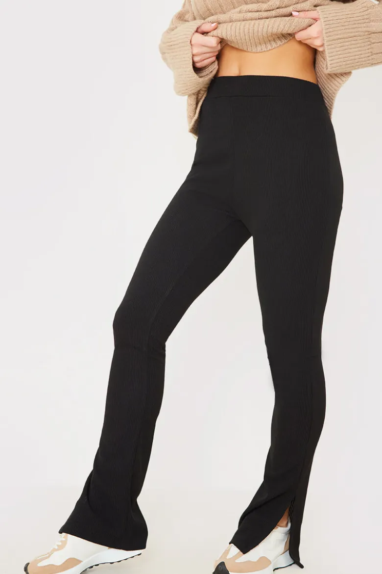 Compact Rib Split Hem Leggings