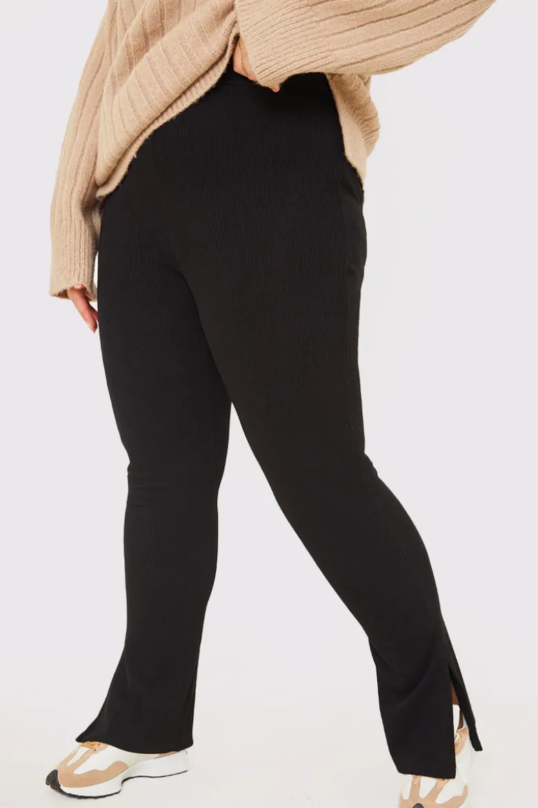 Compact Rib Split Hem Leggings