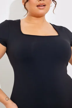 Contour Built-In Bra Short Sleeve Short Leg Square Neck Unitard