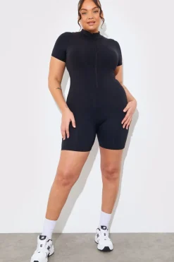 Contour Built-In Bra Short Sleeve Short Leg Half Zip Unitard