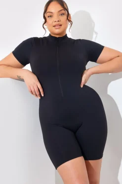 Contour Built-In Bra Short Sleeve Short Leg Half Zip Unitard