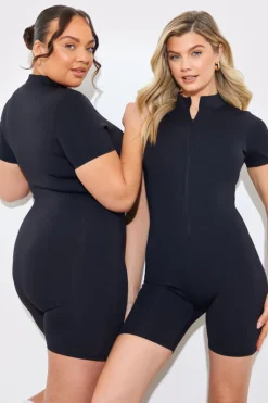 Contour Built-In Bra Short Sleeve Short Leg Half Zip Unitard