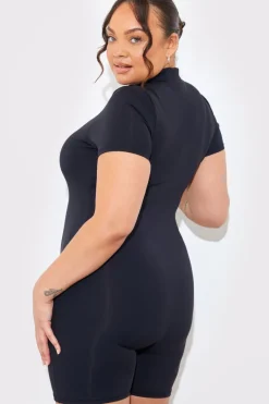 Contour Built-In Bra Short Sleeve Short Leg Half Zip Unitard
