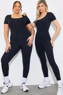 Contour Built-in Bra Short Sleeve Scoop Neck Unitard