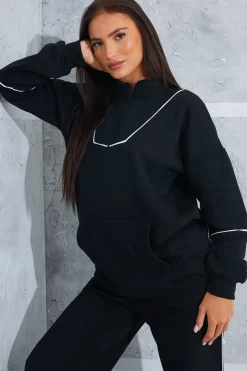 Contrast Binding Zip Longline Sweat