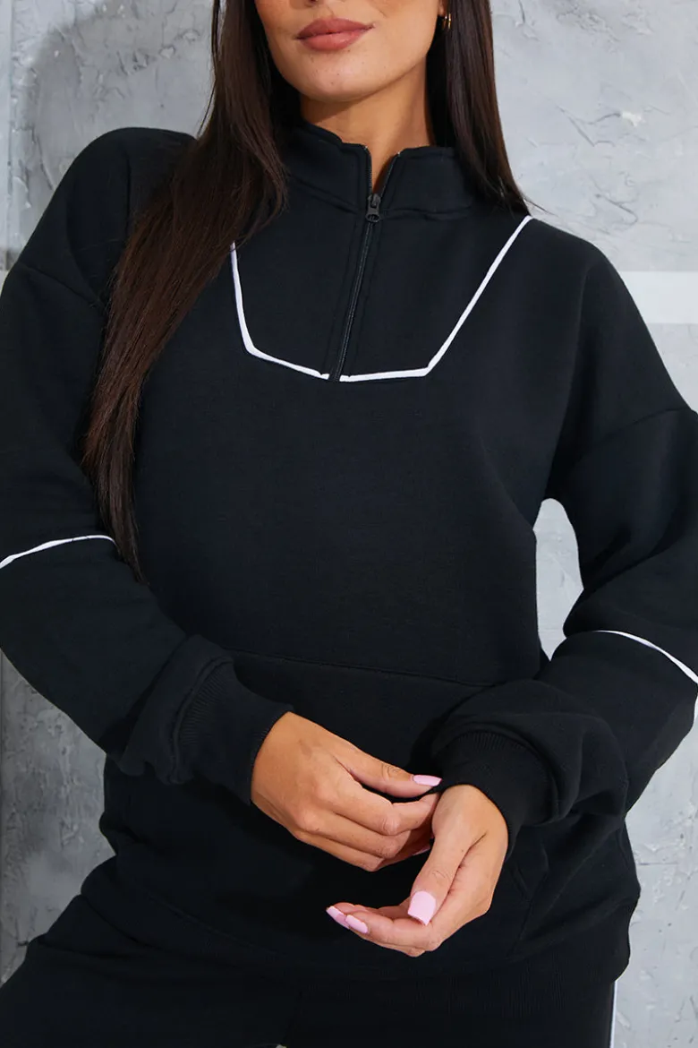 Contrast Binding Zip Longline Sweat