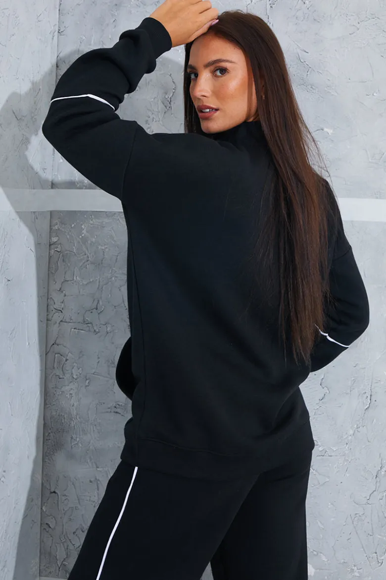 Contrast Binding Zip Longline Sweat
