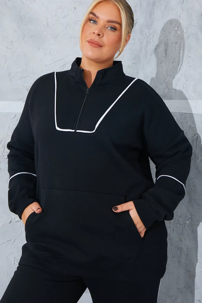 Contrast Binding Zip Longline Sweat