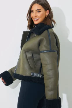 Contrast Borg Aviator Jacket