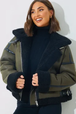 Contrast Borg Aviator Jacket