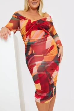Contrast Mesh Twist Midi Dress