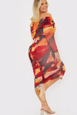 Contrast Mesh Twist Midi Dress