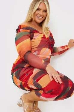 Contrast Mesh Twist Midi Dress
