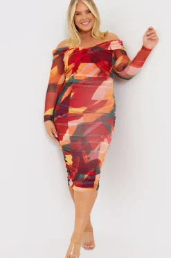 Contrast Mesh Twist Midi Dress