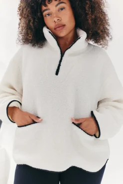 Contrast Piping Borg Lined Half Zip Up Fleece