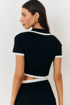 Contrast Piping Knit Co Ord Crop Top