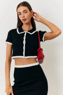 Contrast Piping Knit Co Ord Crop Top