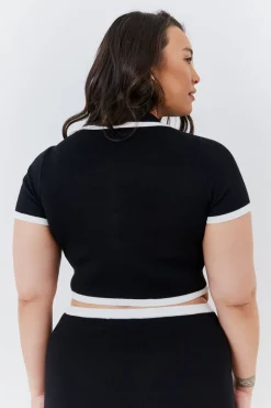 Contrast Piping Knit Co Ord Crop Top