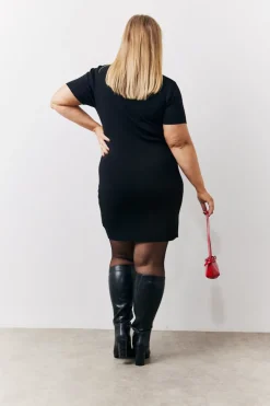 Contrast Piping Pocket Detail Mini Knit Dress
