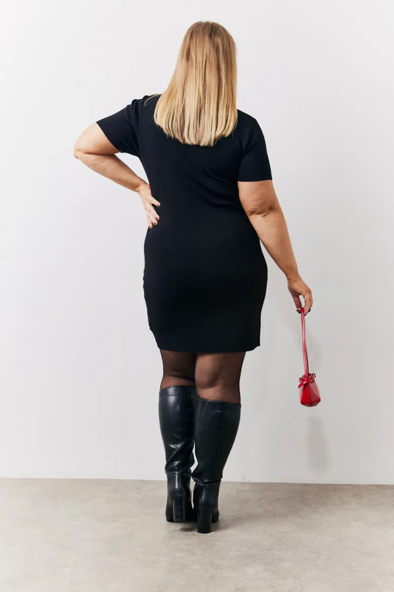 Contrast Piping Pocket Detail Mini Knit Dress