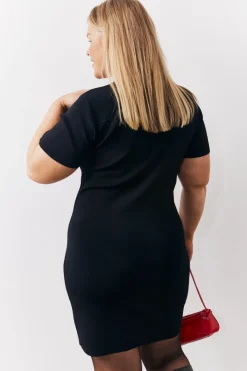 Contrast Piping Pocket Detail Mini Knit Dress