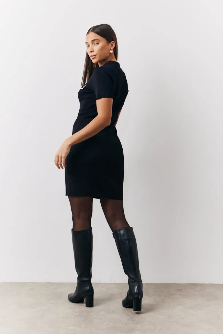 Contrast Piping Pocket Detail Mini Knit Dress