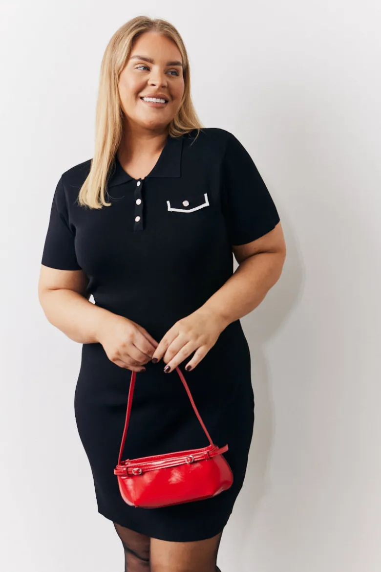 Contrast Piping Pocket Detail Mini Knit Dress