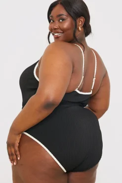 Control Contrast Binding Belted Swimsuit