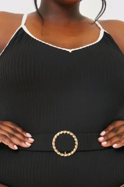 Control Contrast Binding Belted Swimsuit