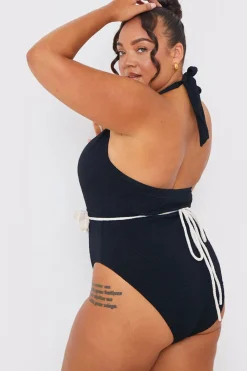 Control Halter Wrap Swimsuit With Removable Corsage Belt