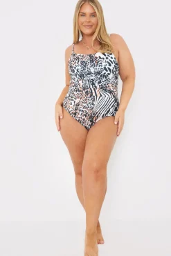Control Leopard Print Cross Back Square Neck Swimsuit