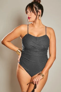 Control Micro Polka Dot Ruched Cross Over Detail Swimsuit