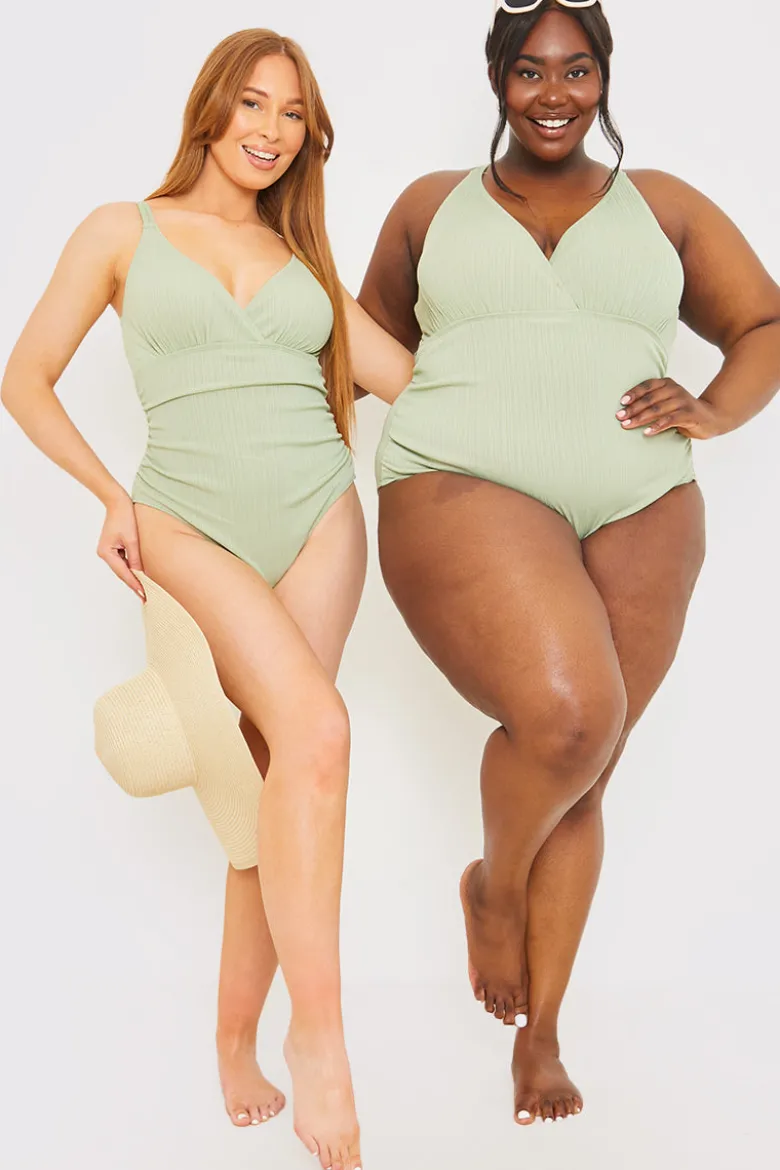 Control V-Neck Side Ruched Detail Swimsuit