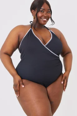 Control Whipstitch Trim Wrap Front Swimsuit