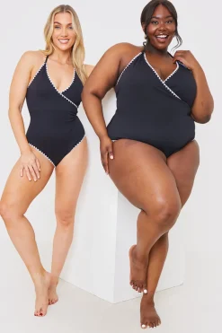 Control Whipstitch Trim Wrap Front Swimsuit