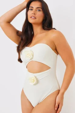 Corsage Detail Bandeau Swimsuit