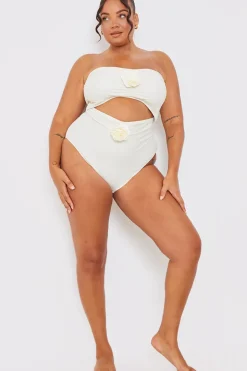 Corsage Detail Bandeau Swimsuit