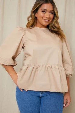 Cotton Puff Sleeve Tie Back Blouse