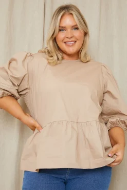 Cotton Puff Sleeve Tie Back Blouse