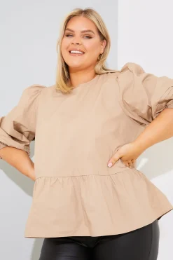 Cotton Puff Sleeve Tie Back Blouse