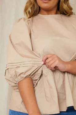 Cotton Puff Sleeve Tie Back Blouse