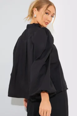 Cotton Puff Sleeve Tie Front Blouse