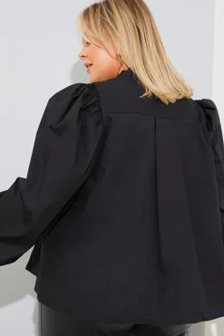 Cotton Puff Sleeve Tie Front Blouse