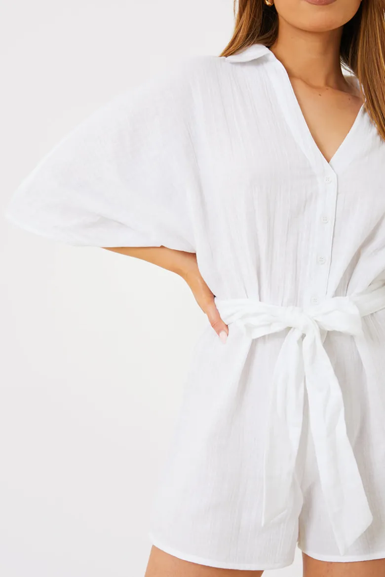 Cotton Relaxed Batwing Belted Playsuit