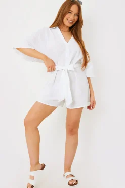 Cotton Relaxed Batwing Belted Playsuit