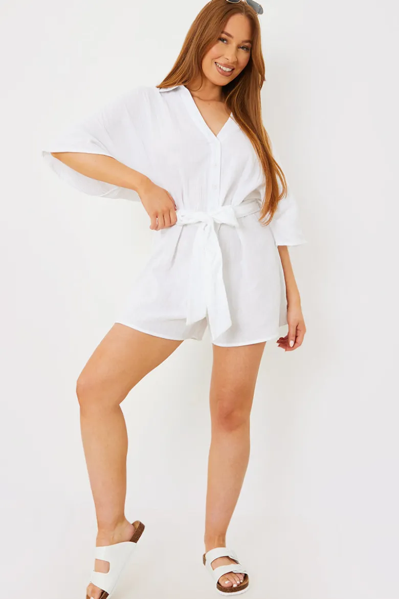 Cotton Relaxed Batwing Belted Playsuit